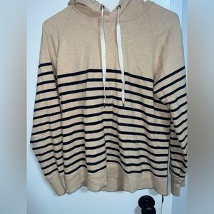 Tan striped long sleeve/sweater with hood
